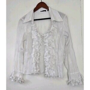 Le Caviar Blouse Womens M White Crinkle Lace Ruffle Steampunk Romantic Peasant